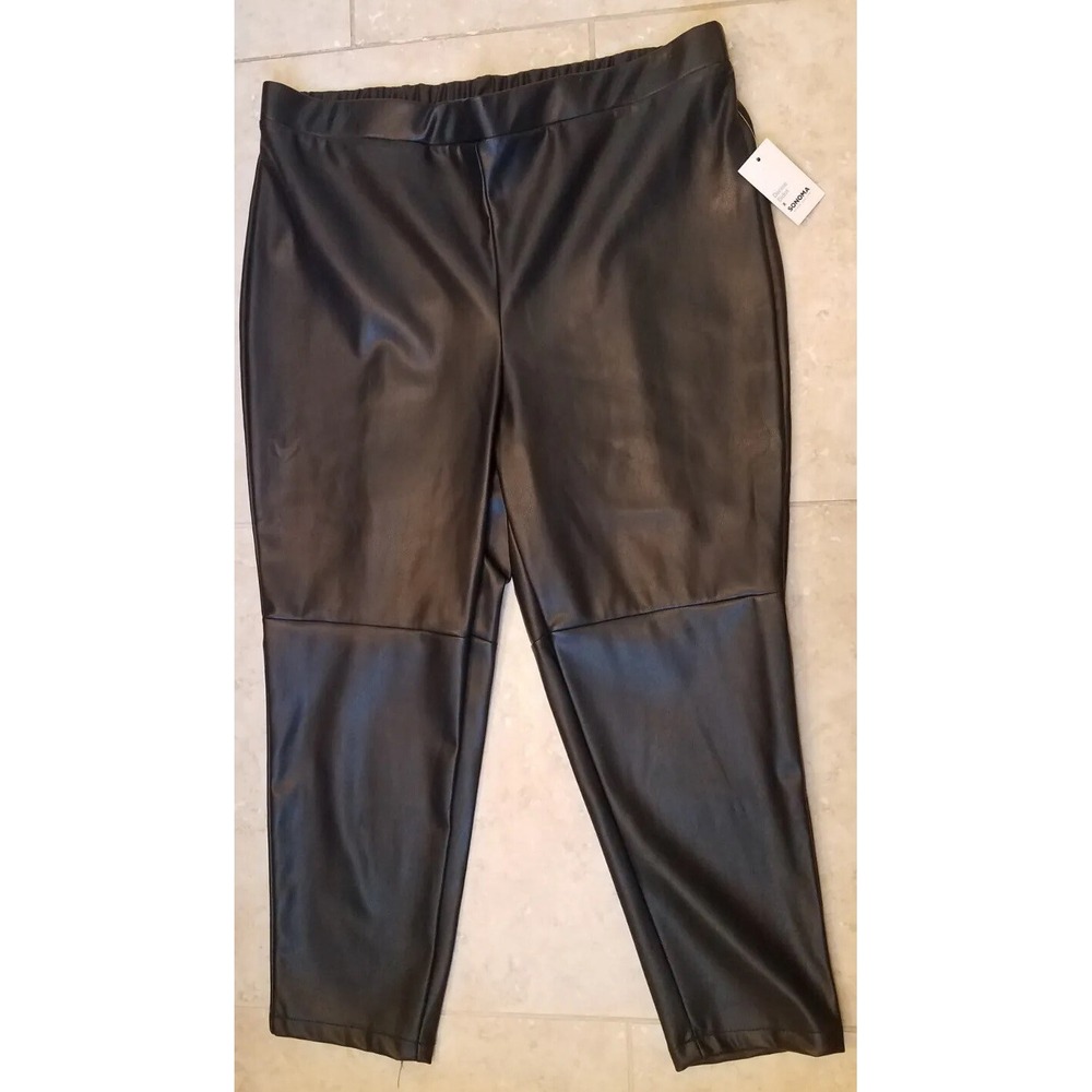 Denise Bidot x Sonoma Women Black Faux Leather‎ Pants Plus Size 1X NEW
